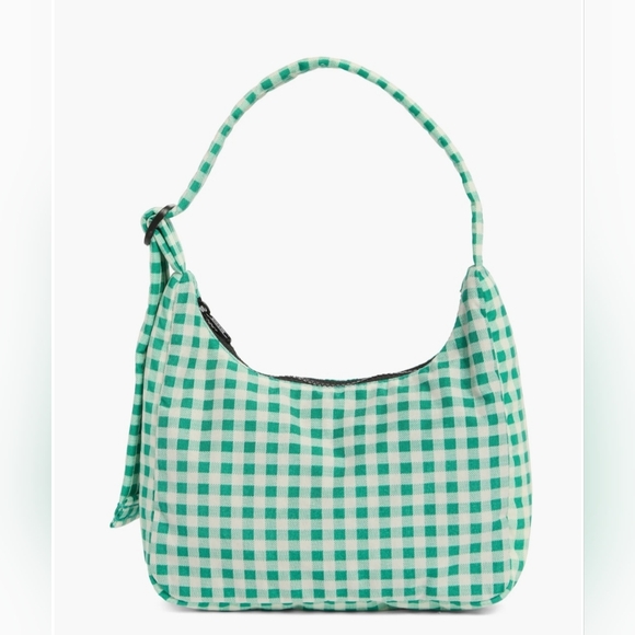 BAGGU Mini Nylon Shoulder Bag Green Gingham - Picture 1 of 7